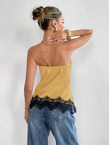 Top bandeau con encaje satinado mate - Amarillo - Ver 2