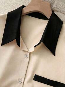 Blusa elegante de manga corta con bloques de color para mujer, verano - Albaricoque - Ver 4
