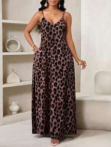 Lady Vestido largo con estampado de leopardo para mujer, estilo bohemio, sin espalda, holgado, vestido maxi suelto sin tirantes para cumpleaños, eventos, vacaciones, vestidos casuales, vestidos boho/bohemia/boho, top halter, ropa africana para mujer - Rosa - Ver 9