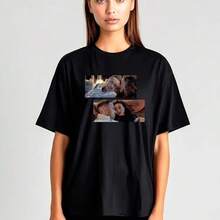 Camiseta de algodón holgada con estampado de parejas de cine y televisión, estilo nuevo de verano, versátil, casual, de cuello redondo, cómoda y transpirable, de manga corta. - Blanco - Ver 1