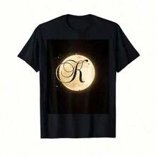 Camiseta Romántica con Monograma de la Luna Llena y la Letra Inicial K + Regalos para Esposa, Camiseta de Moda con Estampado de Graffiti Urbano, Anime y Dibujos Animados, Camisetas Gráficas de Verano, Halloween, Algodón, Divertidas_365T_Retro de los 90 para Todos los Géneros - Negro - Ver 1