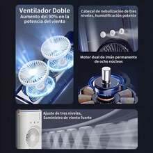 Ventilador de Torre Portátil con Humidificador, Doble Ventilador con Base Giratoria y Nebulización, Control Remoto, 3 Velocidades, Silencioso y Recargable para Oficina o Dormitorio, Blanco - Blanco - Ver 3