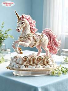 1pc 2026 Year Of The Horse Unicorn Acrylic Desktop Ornament,Colorful Colors, 2026 Graduation Keepsake Gift, Pink Unicorn Desk Decor, Cute Graduation Ornament Student Gift, Best Friend Gift, Teen Girl Room Decor, Graduation Souvenir - A - View 3