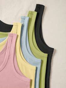 LUNE Camiseta de tirantes casual y versátil de unicolor y cuello redondo para mujer - Multicolor 3 - Ver 3