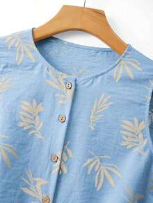 Vestido de mujer con cuello redondo, sin mangas, con estampado botánico y botones delanteros - Azul cielo - Ver 5