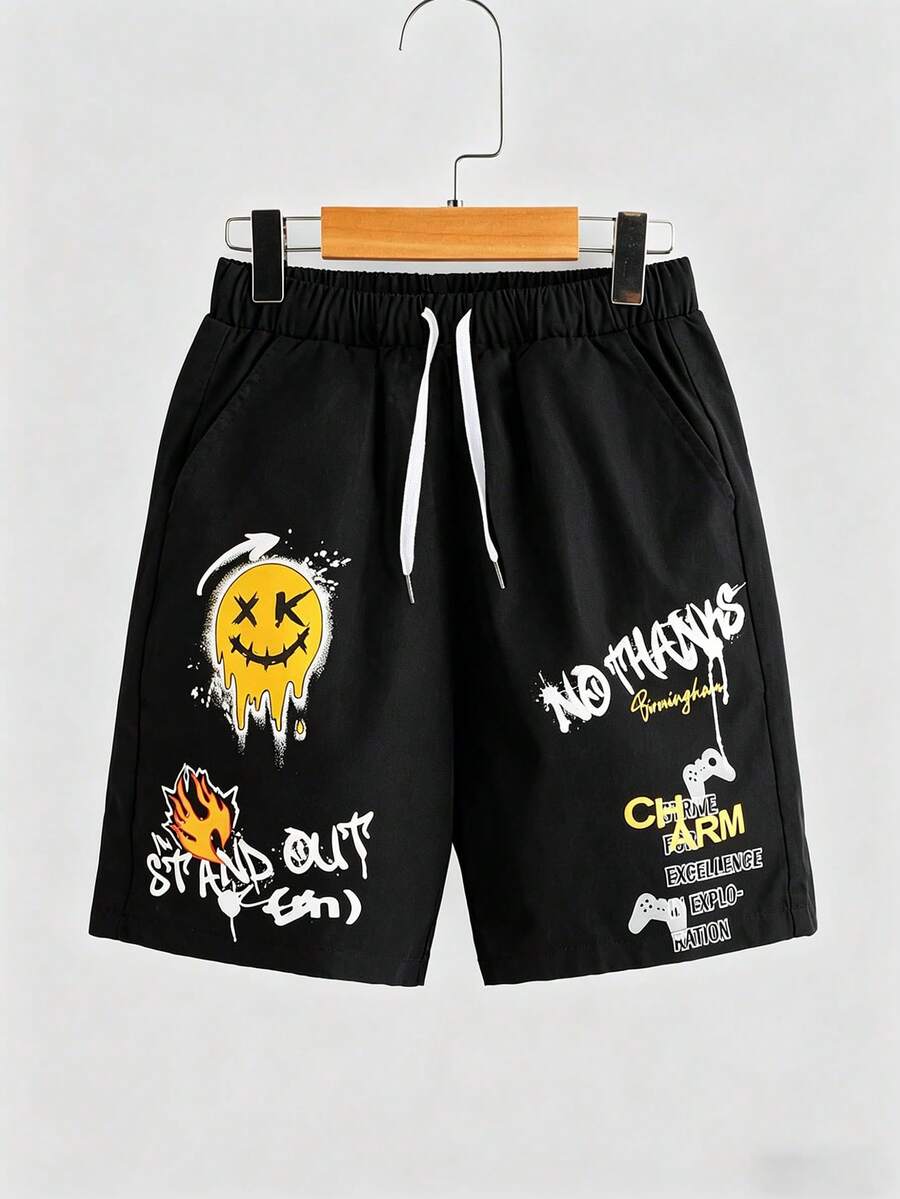 Men's Summer Casual Waist Black Shorts,Men's Jogger Shorts,Summer Outfit Graphic Design Comfortable Fit ,Short For Men,Men Clothing - Black - View 1