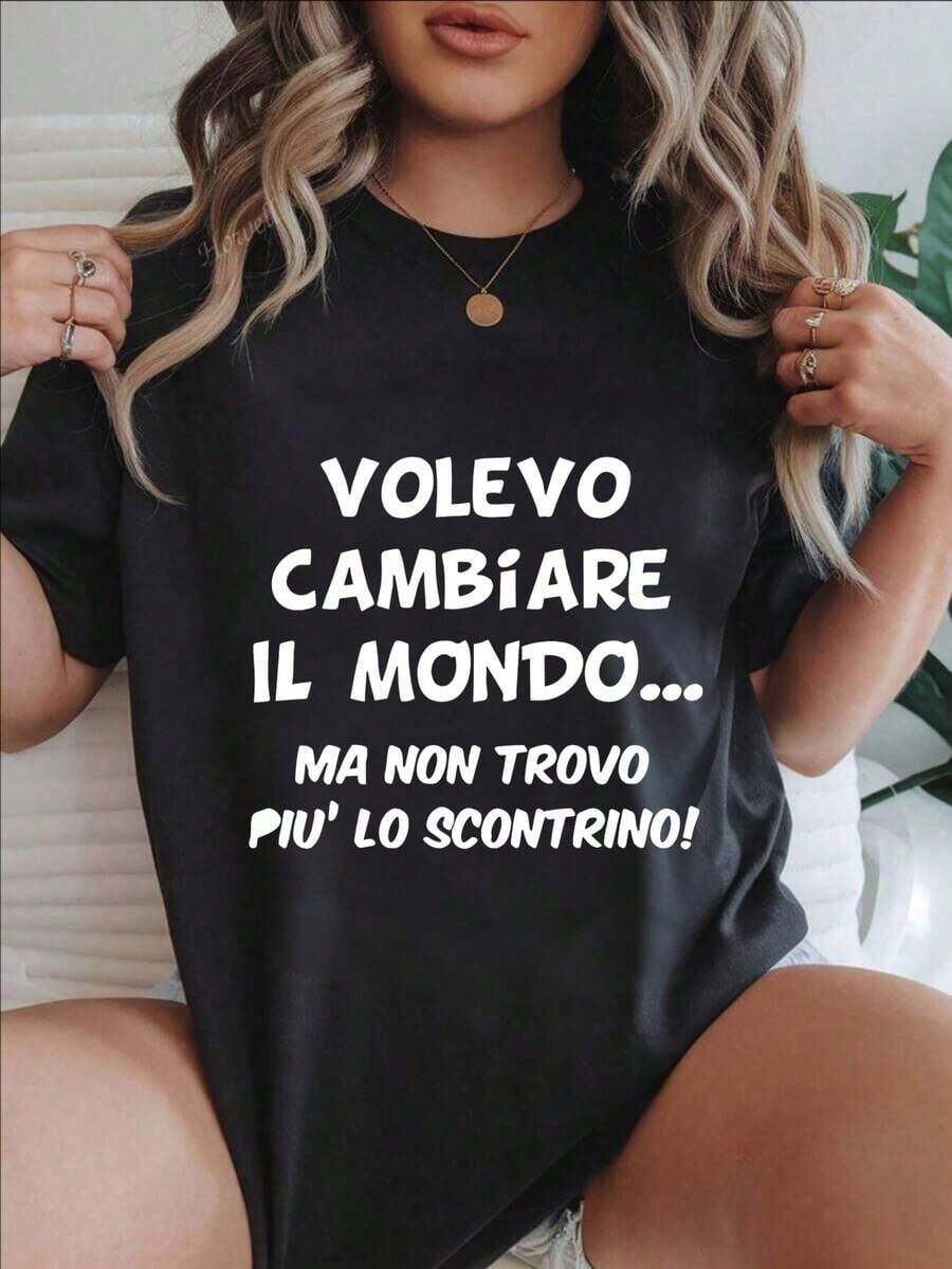 Quería cambiar el mundo, pero ya no encuentro el recibo. Camiseta casual con estampado de moda para mujer, adecuada para todas las estaciones.
Negro - Negro - Ver 1