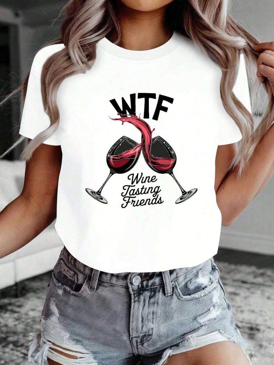 Camiseta moderna y minimalista de manga corta para mujer, ideal para cata de vinos, suave y cómoda. Camiseta de mujer, casual, 100% algodón. - Blanco - Ver 1