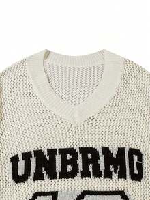 Spring/Summer New Men's College Style V-Neck Digital Embroidery White Knit Pullover Short Sleeve - White - View 5