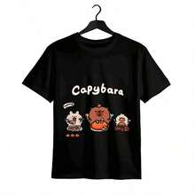 Tops para mujer Casual de Algodón para Mujer, Manga Corta, Cuello Redondo Regular - Negro - Ver 1