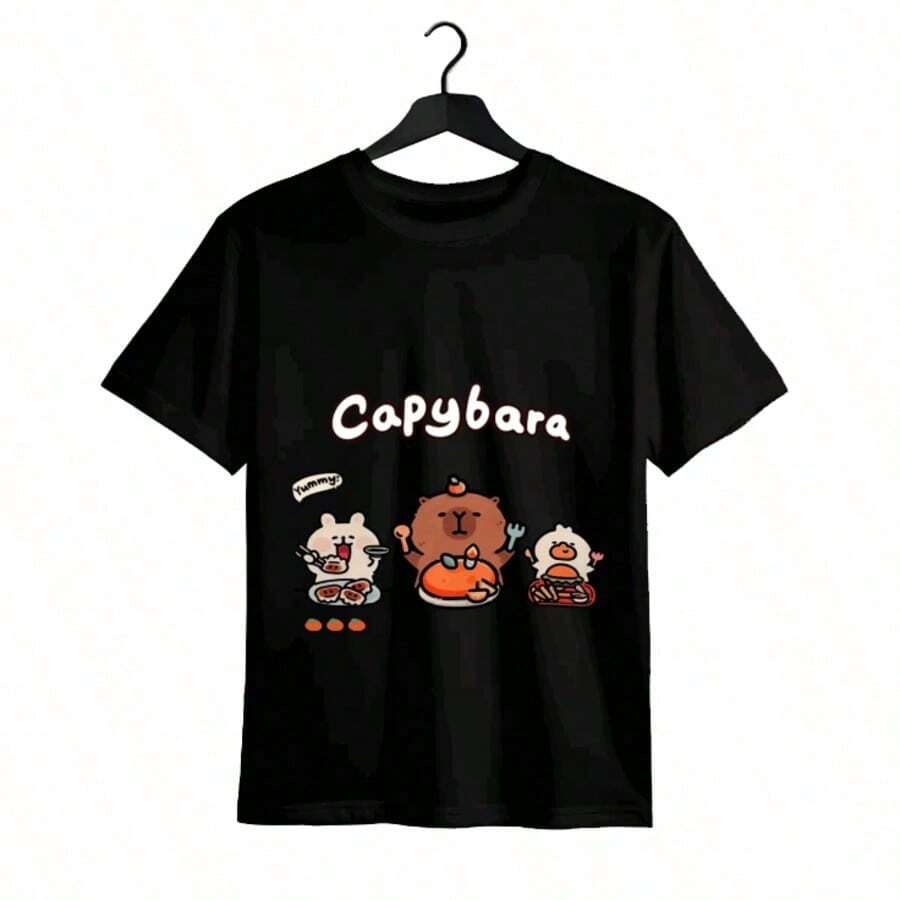 Tops para mujer Casual de Algodón para Mujer, Manga Corta, Cuello Redondo Regular - Negro - Ver 1