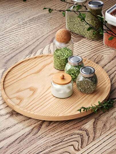 1pc Mosaic Round Bamboo Coaster, Heat-Resistant Placemat, Rotatable Bamboo & Wood Spice Rack Tray, Multi-Functional Bamboo & Wood Tray For Kitchen, Bedroom, Tabletop Decor