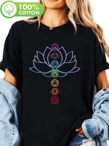 Símbolo de loto con chakras en colores que representan equilibrio espiritual energía interior y conexión positiva camiseta de mujer 100% algodón suave y cómodaPure-Cotton - Negro - Ver 8