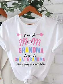 Women's Modern Minimalist Casual T-Shirt With Graphic Print, Short Sleeves For All Seasons, /M² - "I'm A Mom, Grandma, Ex-Grandma" Design, Casual For Everyday Wear - 白色 - 查看 7
