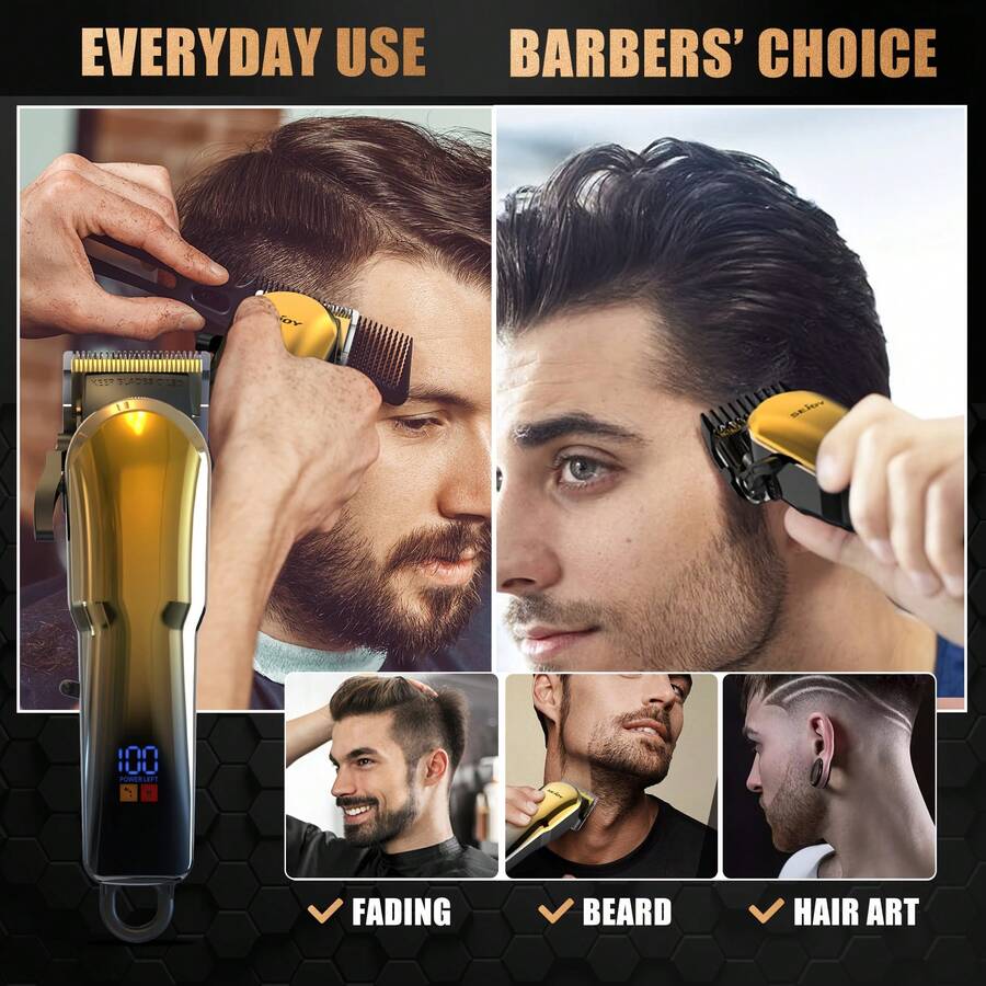 sejoy Electric Clipper Set ,Professional Hair Clippers Shaver Trimmers Machine Cordless,T-Blade Beard Trimming Kit | Men's Haircutting Set ,LED Display - Gold Single Piece - View 1