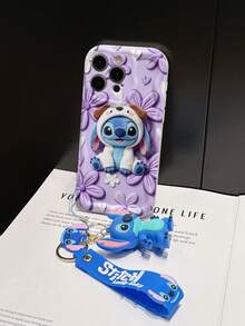 Disney Lilo & Stitch Phone Case With Stitch Charm And Stitch Lanyard - Cute Stitch Protective Case With Puppy Costume, Purple Floral Background Design, Equipped With Delicate Stitch Decorative Lanyard And Beaded Bracelet For Easy Carrying, Compatible With IPhone 17, 16, 15, 14, 13, 12, 11 Pro Series, Ideal For Birthdays, Holidays, Anniversaries, Graduation Gifts, Or Any Special Occasion To Surprise Family, Friends, Classmates, And Loved Ones. - trắng - Xem 5