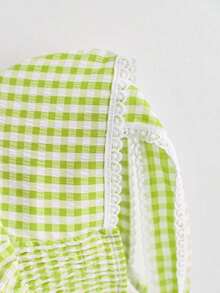 Camiseta de tirantes con volantes y lazo a cuadros linda para mujer - Verde - Ver 4