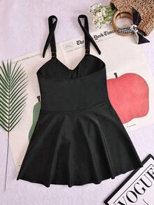 Traje de baño de una pieza con decoración metálica asimétrica con diseño de nube, adecuado para vacaciones en la playa en verano, color negro - Negro - Ver 6