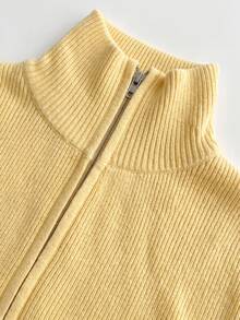 Soltrb Retro Zip-Up Cardigan Sweater For Women - Yellow - View 6