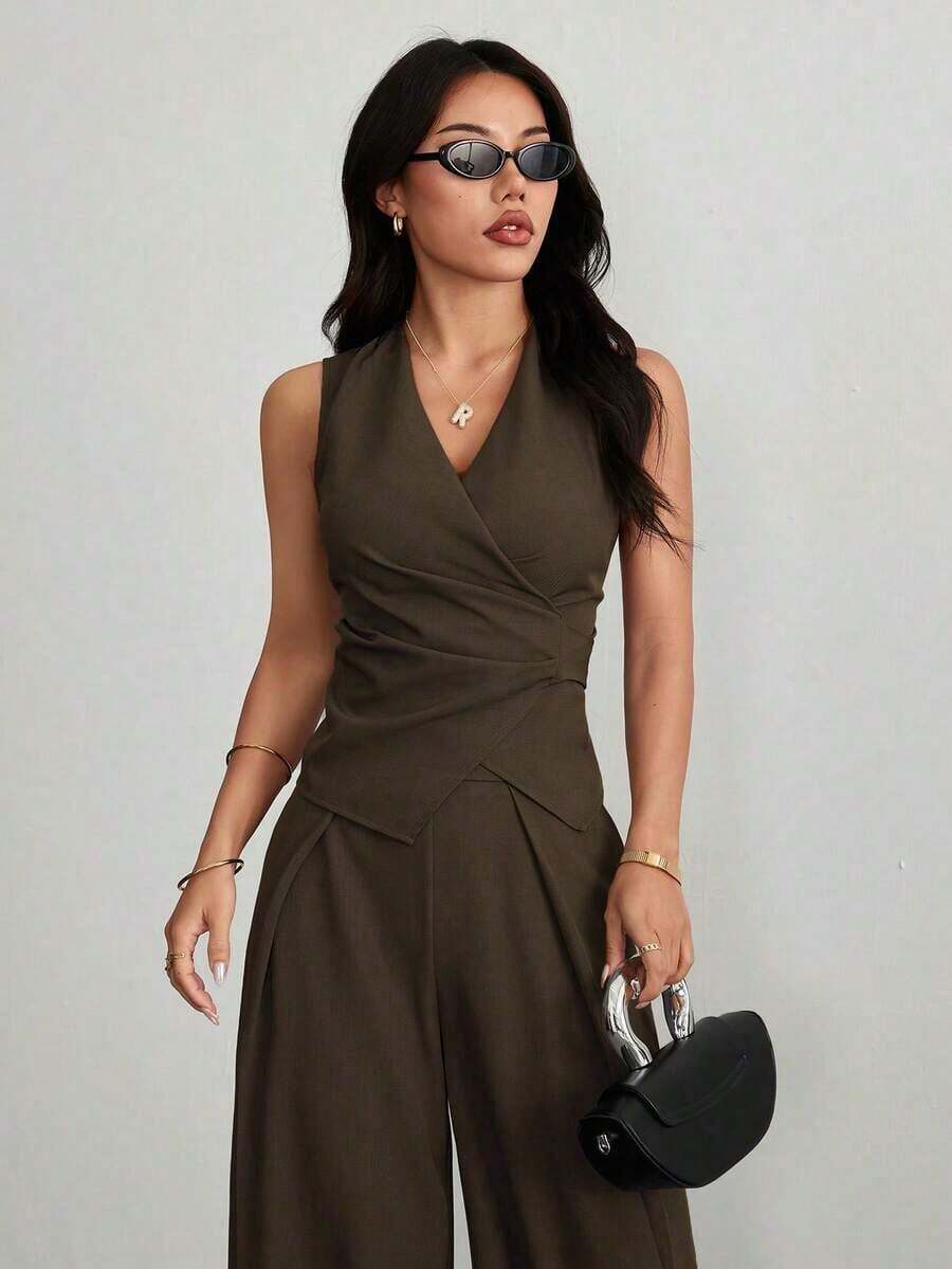 Trajes de mujer, elegantes para ir al trabajo en otoño/invierno - Marrón - Ver 1