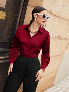 Camisa de manga larga para mujer color rojo burdeos, prenda de vestir de manga larga para otoño para mujeres - Burdeos - Ver 1