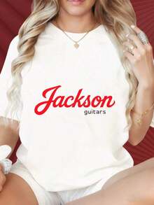 Women's T-Shirts With Round Neck And Short Sleeves Have Interesting Printed Patterns. Jackson Guitars Logo T-Shirt Women Black Short Sleeve Casual Top Music Band Shirt Fashion Graphic TeeSuitable For Christmas Partysports Activitiesholiday Partiesoutingssports And Other Holiday Gifts (220g). - trắng - Xem 1
