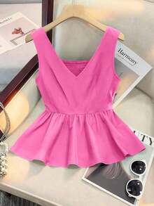 Camiseta sin mangas ajustada para mujer, adecuada para el trabajo, el viaje, las fiestas, la graduación y el uso diario - Rosa Fucsia - Ver 7