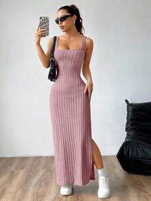 maxi informal sin mangas con abertura lateral, atuendo de mujer - Rosa - Ver 6