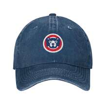 Unisex Vintage Washed Denim, Chicago Cubs Retro Bear Face Logo Print, Adjustable Denim Dad Cap, Lightweight Casual Denim Cap, Daily Casual Street Headwear - 藏蓝色 - 查看 2