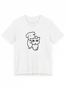 Elegant Summer T-Shirt For Women, Short Sleeve, Cartoon Puppy Print, Versatile Round Neck. Everyday Wear For Sweet Girls Or Students, Cool And Sweat-Free Summer Clothing, Elegant Party Outfit, T-Shirt For Elegant Ladies, Blouses Suitable For Curvy Women. - 白色 - 查看 7