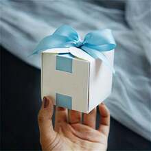 50pcs Square Blank Gift Boxes, White Color Boxes With Ribbon, Elegant Gift Boxes For Wedding, Birthday, Valentine's Day, Party Favors, Easy Assembly, Box Size: 6.5cm*6.5cm*6.5cm - View 5