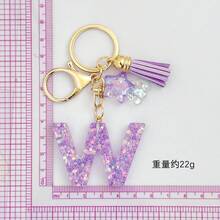 1 Pc Cute Purple Glitter Letter Keychain, Initial Resin Keyring With Tassel & Star Charm, Fashion Aesthetic Purse & Car Key Accessory - Purple - View 13