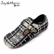 joy&mario 1 Đôi giày bệt Mary Jane màu đen trắng chất liệu vải tweed dành cho nữ, khóa điều chỉnh, giày casual nhẹ, chống trơn trượt, thích hợp cho mang hàng ngày và phong cách đường phố - J&M - màu đen - Xem 9