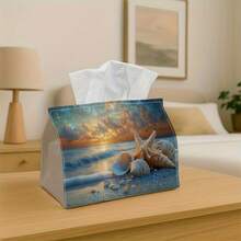1pc Beach Decor Tissue Box With Seashell And Starfish, Suitable For Holiday Home Decor, Kitchen, Living Room, Car - Ideal Gift Tissue Paper Dispenser, Compact & Stylish, For Tissue Storage Or Decorative Purpose - Multicolor - View 8