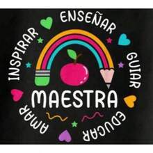 Playera camiseta mujer dama cuello redondo manga corta estampado GRAFICO DE MAESTRA ENSEÑADORA TEACHER MAETA PROFESORA GRAPHIC - Negro - Ver 3