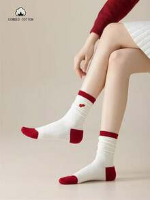 4双装中国风蝴蝶刺绣女士中筒袜，四季皆宜 - 彩色 - 查看 5