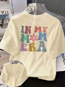 Camiseta de manga corta y cuello redondo con estampado suelto, regalo casual para el Día de la Madre, atuendo de vacaciones de verano, ropa de mujer de verano, ropa de mujer de primavera, blusas, ropa de club para mujeres-Lightweight  Skin-Friendly - Albaricoque - Ver 5