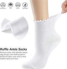 Cotton Ankle Socks - Ruffle Crew Style, Cute Frilly Design - 1 Pair Wine Red - View 4