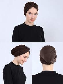 Mũ trùm đầu Hijab màu đen kín đáo, co giãn, chất liệu vải chải kỹ thoáng khí, thích hợp mặc bên trong áo Abaya và khi cầu nguyện hàng ngày. - Khăn trùm đầu thoáng khí bằng vải nỉ - Xem 8