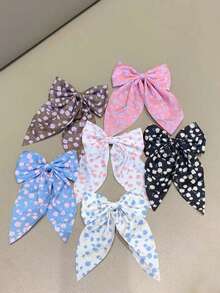 VBOOR 6pcs Korean Style Sweet Bowknot Hair Clips, Floral Fresh Design - Multicolor - View 7