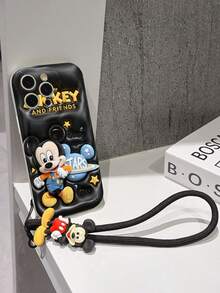 Disney Mickey Mouse Phone Case With Mickey Charm And Lanyard - Cute Mickey Protective Case With Space Themed Background And Black 3D Design, Equipped With Delicate Mickey Decorative Lanyard And Beaded Bracelet For Easy Carrying, Compatible With IPhone 17, 16, 15, 14, 13, 12, 11 Pro Series, Ideal For Birthdays, Holidays, Anniversaries, Graduation Gifts, Or Any Special Occasion To Surprise Family, Friends, Classmates, And Loved Ones. - 白色 - 查看 5
