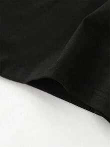 Camiseta Casual [Camiseta Deportiva] para Mujer, Cuello Redondo, Manga Corta, Estampado de Letras "Comfy Clothes & Shows", Tejido de Punto de Poliéster Elástico, Top de Verano a la Moda para Damas, Camiseta Relajada de Moda. - Negro - Ver 3