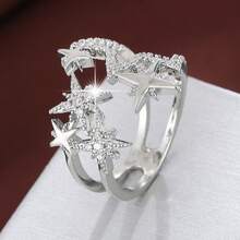 1 chiếc nhẫn hình ngôi sao thanh lịch, có thể điều chỉnh kích thước, đính đá Cubic Zirconia, dành cho nữ. - Nhiều màu - Xem 13