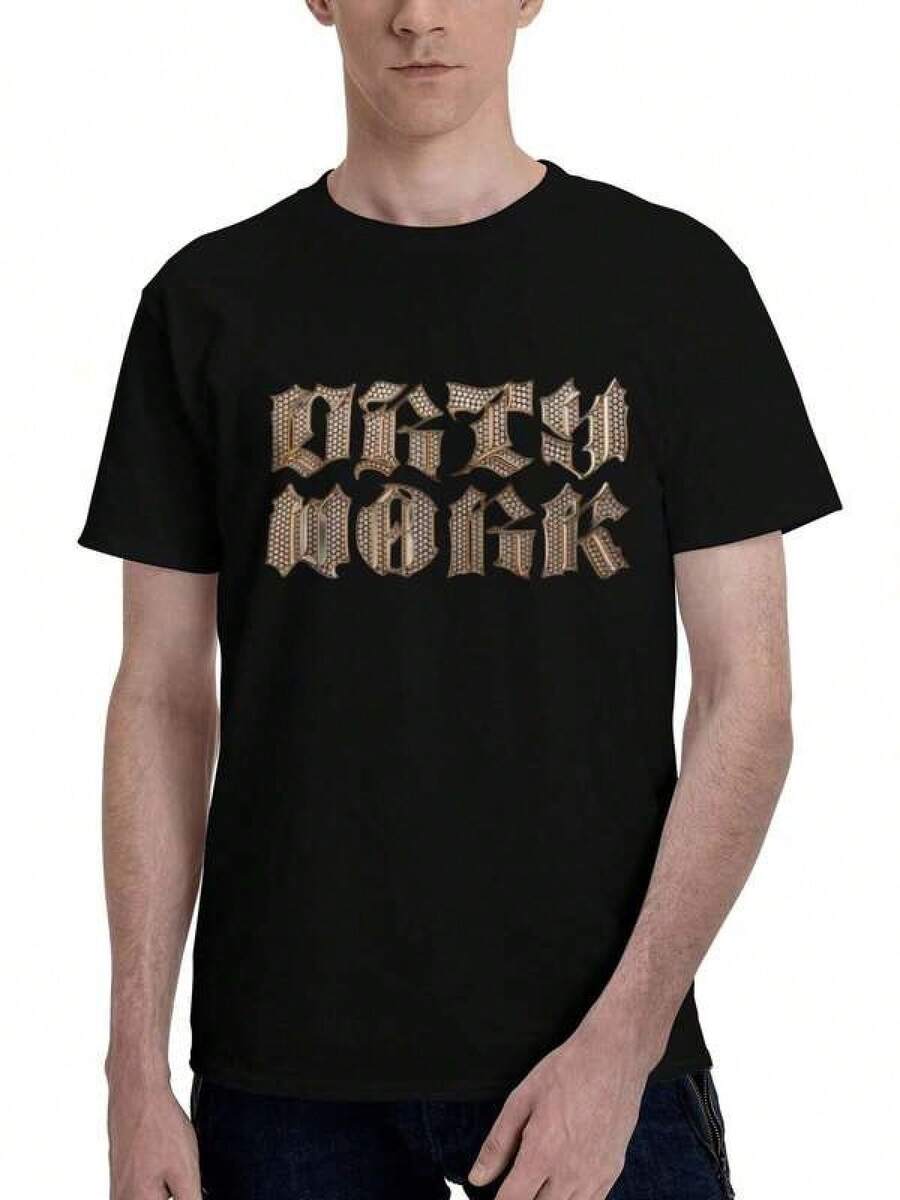 Camiseta unisex de manga corta, camiseta con gráfico de fuente gótica Aespa Dirty Work, merchandising de canciones de Aespa, camiseta de estilo hip hop streetwear, teeplayeras hombre, spiderman, ,  mujer, romwe men, boho chic, regalos para maestros, camiseta de mujer, atuendos curvy para hombre, y2k. - Negro - Ver 1