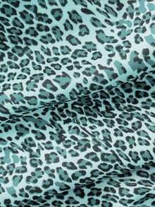 Pantalones anchos de pierna negros con diseño de estampado de leopardo retro elegante, pantalones rectos con cintura elástica con cordón, uso casual, vuelta al colegio - verde menta - Ver 5