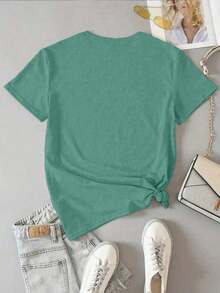 Women's Short Sleeve T-Shirt With Round Neck And Beach Sun Embroidery - 藍衣軍校2號 - 查看 2