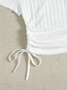 Camiseta tejida de canalé con fruncido lateral con cordón - Blanco - Ver 4