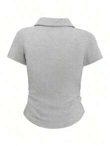 Camiseta de manga corta minimalista de unicolor para mujer, uso casual de todos los días - Gris - Ver 2