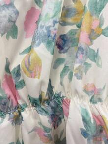 Blusa casual versátil de uso diario con estampado floral y pliegues para mujer - Multicolor - Ver 5
