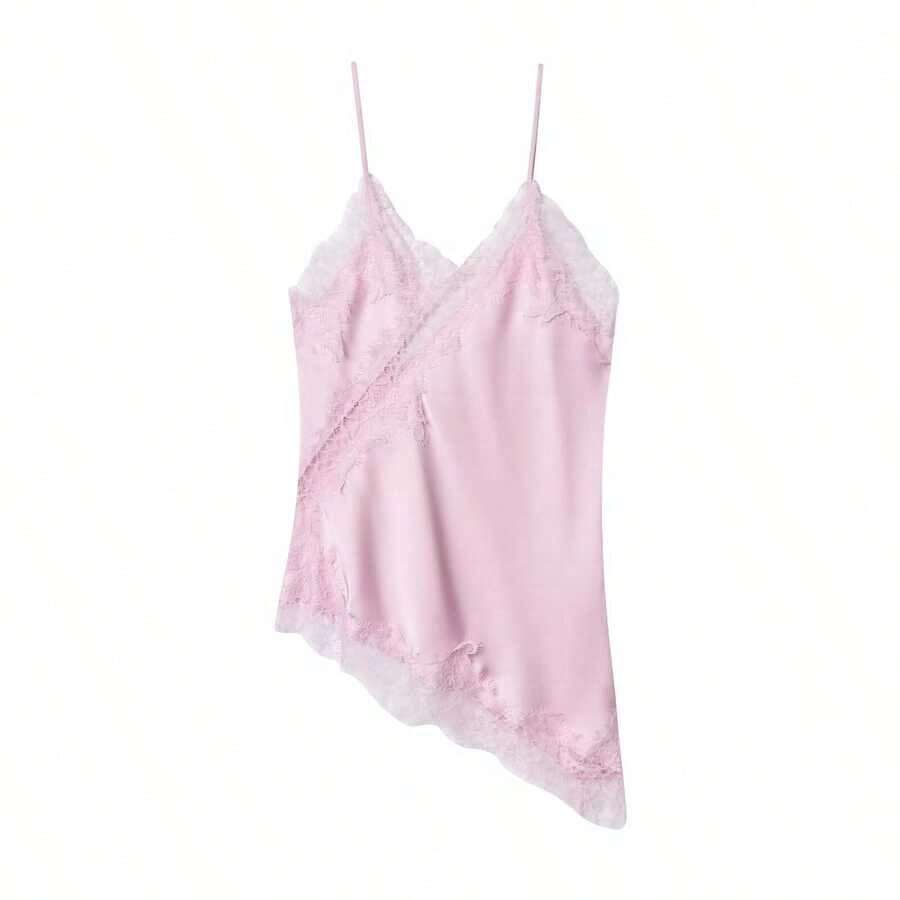 Seelio Nuevo Top de estilo lencería sexy con decoración de encaje, estilo europeo y americano, para mujer, color negro, para verano - Rosa - Ver 1